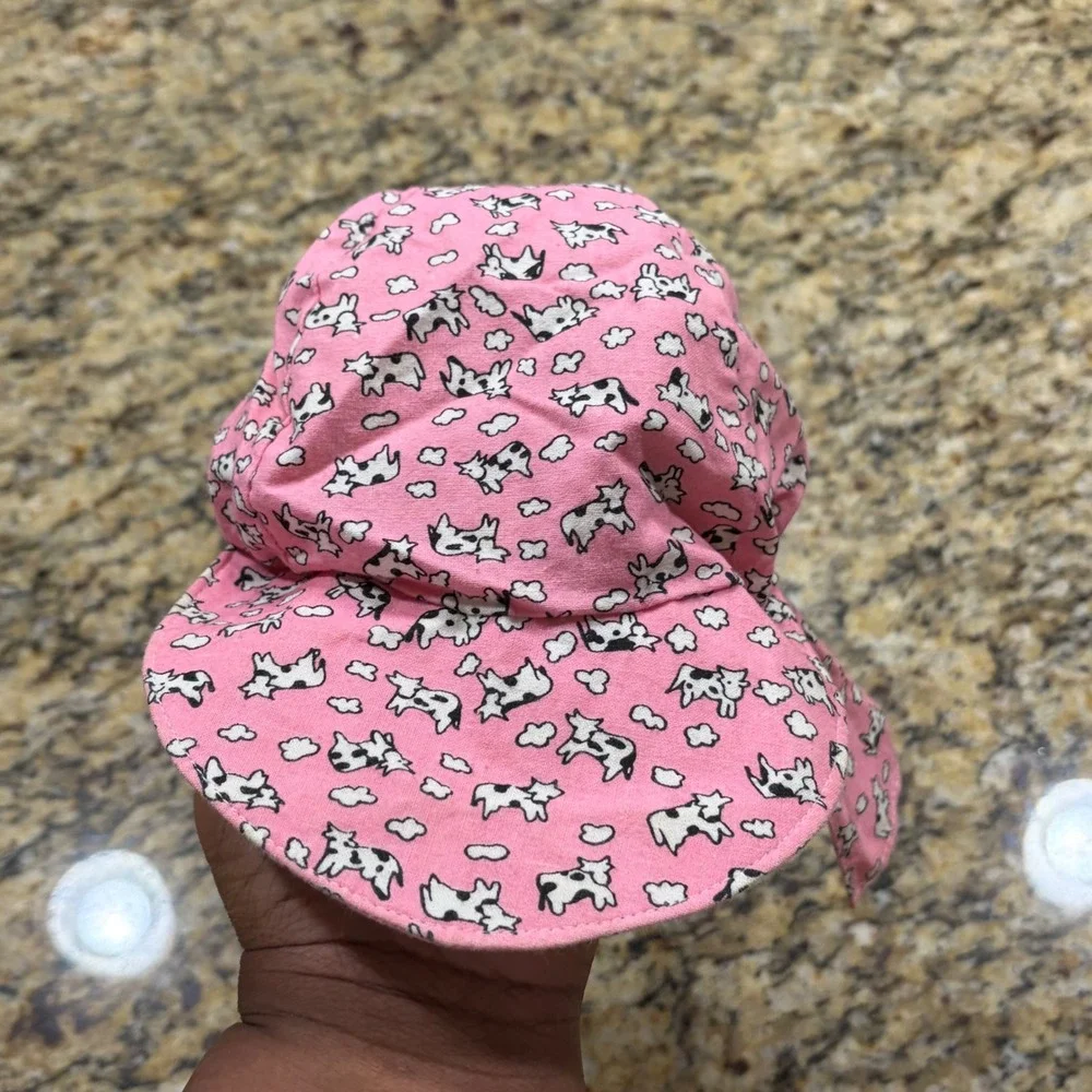 Vintage‎ 1987 Trop Hat Kids Pink Cow Print Flap Sun Hat Made in USA Size M